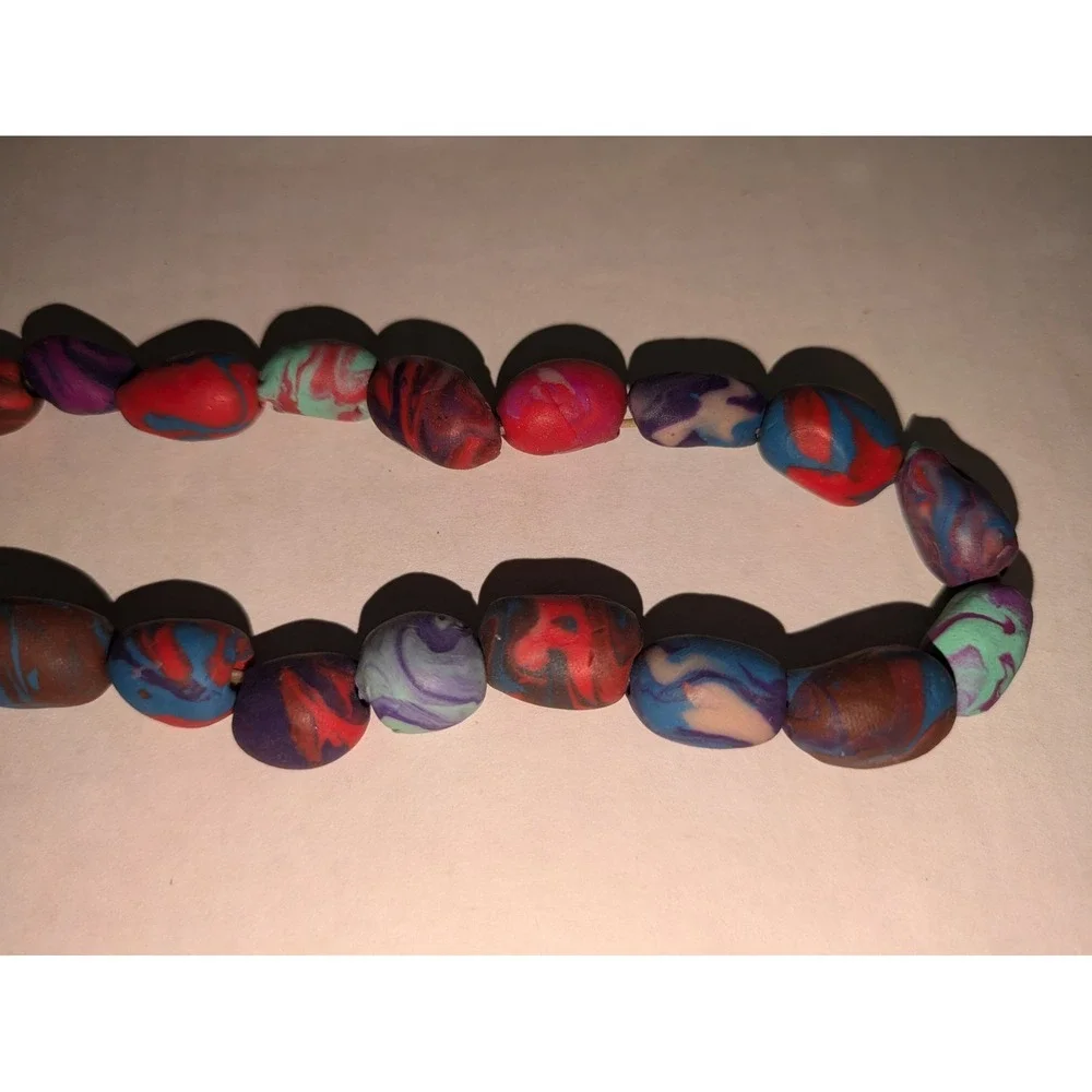 Handmade Colorful Polymer Clay Bead‎ Necklace Unique Fashion Statement Jewelry